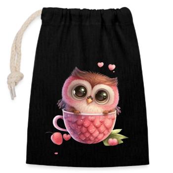 Mug Chouette Fraise - Sac cadeau en coton avec cordon (14 x 20 cm) - noir - Devant