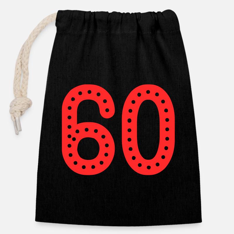 60. 60 ANS. 60e ANNIVERSAIRE. ANNIVERSAIRE 60 ANS. - Sac cadeau en coton avec cordon (14 x 20 cm) - noir