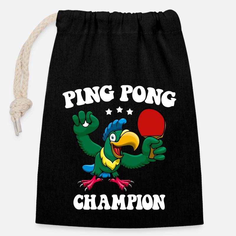 Ping Pong Champion Design Table Tennis and - Closable cotton gift bag (14x20cm) - black