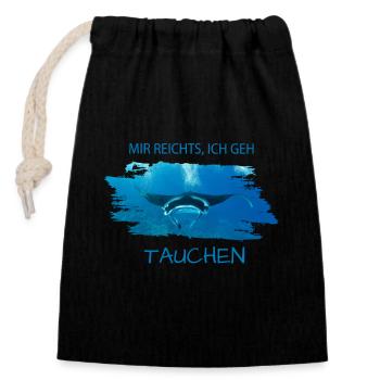 Tauchen Diving Manta - Verschließbarer Geschenkbeutel aus Baumwolle (14x20cm) - Schwarz - Vorne