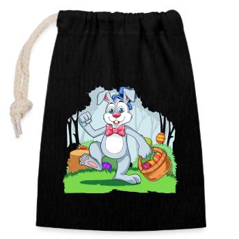 Easter Bunny With Colorful Egg Basket - Verschließbarer Geschenkbeutel aus Baumwolle (14x20cm) - Schwarz - Vorne