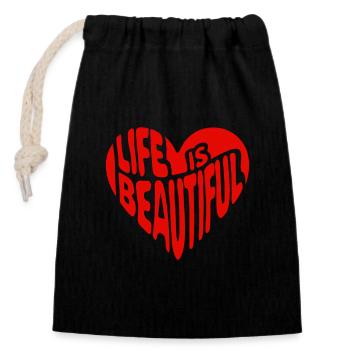 Citation du dicton du cœur La vie est belle - Sac cadeau en coton avec cordon (14 x 20 cm) - noir - Devant