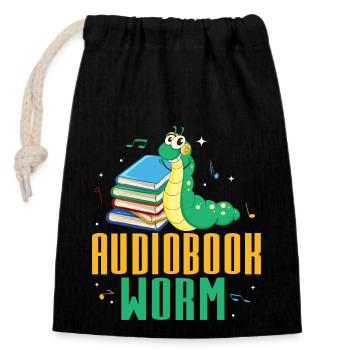 Oreilles toujours ouvertes : Fier ver de livre audio - Sac cadeau en coton avec cordon (14 x 20 cm) - noir - Devant