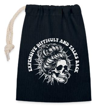 Skeleton Messy Bun Expensive Difficult And Talks - Verschließbarer Geschenkbeutel aus Baumwolle (14x20cm) - Navy - Vorne