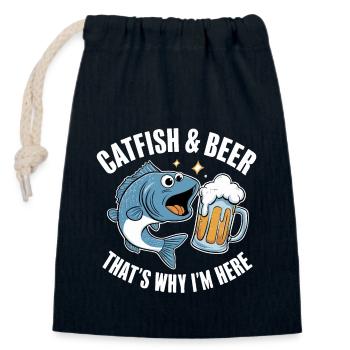 Catfish and beer, That's why I'm here - Closable cotton gift bag (14x20cm) - navy - Front