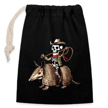 Cowboy Skelett Reiten Gürteltier Lustiger Western - Verschließbarer Geschenkbeutel aus Baumwolle (14x20cm) - Schwarz - Vorne