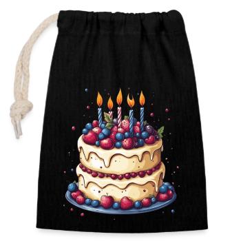 Gâteau d'anniversaire - Sac cadeau en coton avec cordon (14 x 20 cm) - noir - Devant