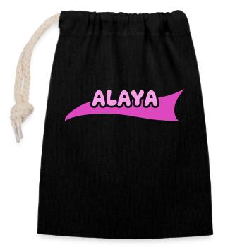 First name Alaya - Closable cotton gift bag (14x20cm) - black - Front