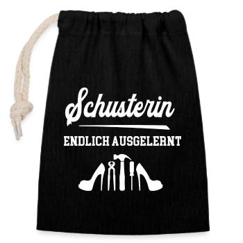 Schusterin Endlich Ausgelernt Lehrling Azubine - Verschließbarer Geschenkbeutel aus Baumwolle (14x20cm) - Schwarz - Vorne