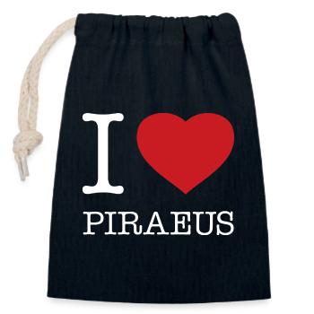 J’AIME LE PIRÉE Grèce - Sac cadeau en coton avec cordon (14 x 20 cm) - bleu marine - Devant