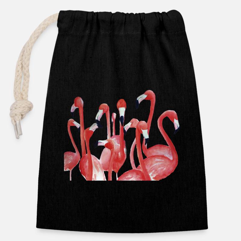 Ensemble d’aquarelle Vivid Flamingo - Sac cadeau en coton avec cordon (14 x 20 cm) - noir