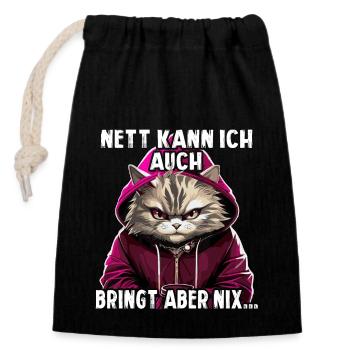 Nett kann ich auch bringt aber nix Bevor Du Fragst - Verschließbarer Geschenkbeutel aus Baumwolle (14x20cm) - Schwarz - Vorne