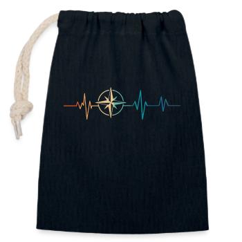Retro Heartbeat Kompass - Verschließbarer Geschenkbeutel aus Baumwolle (14x20cm) - Navy - Vorne