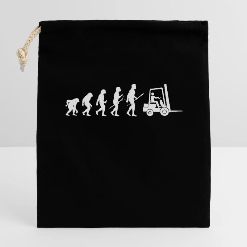 Gabelstapler-Evolution Verschließbarer Geschenkbeutel aus Baumwolle (14x20cm)