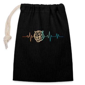 Retro Tiger Head Heartbeat - Closable cotton gift bag (14x20cm) - black - Front