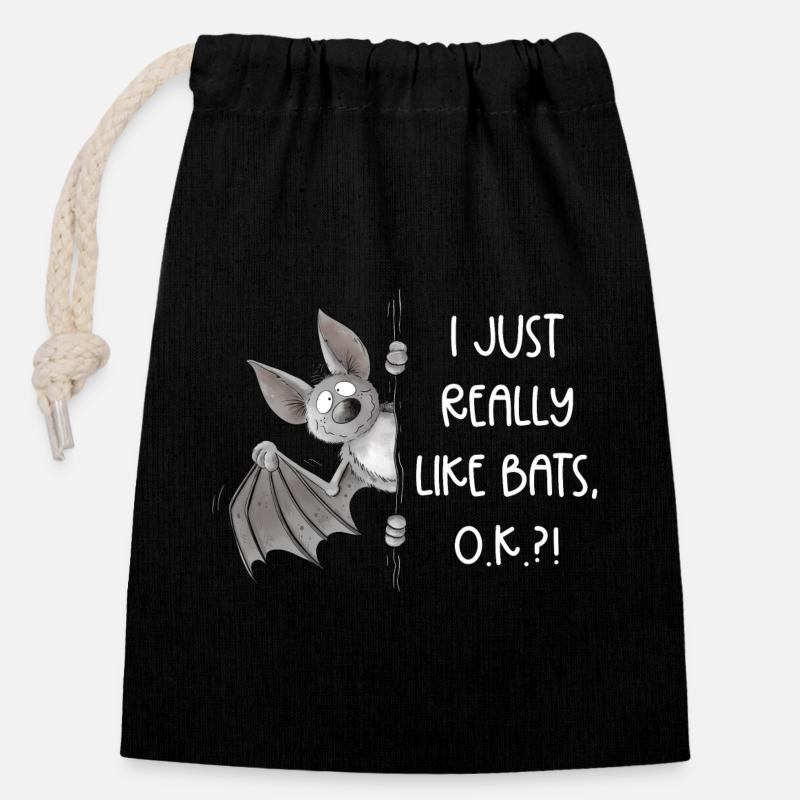 I Just Really Like Bats I Fledermaus Flughund - Verschließbarer Geschenkbeutel aus Baumwolle (14x20cm) - Schwarz