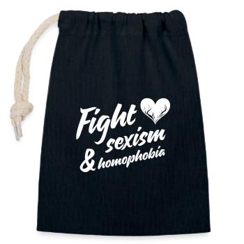 Lutter contre le sexisme et l’homophobie - Sac cadeau en coton avec cordon (14 x 20 cm) - bleu marine - Devant