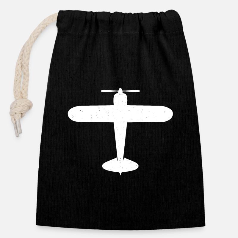 Flugzeug Propellerflugzeug Fliegen - Verschließbarer Geschenkbeutel aus Baumwolle (14x20cm) - Schwarz
