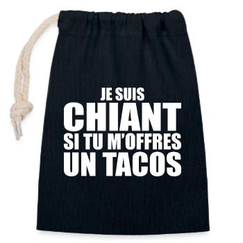 Mann, der liebt: Tacos. Lustiger Design-Humor - Verschließbarer Geschenkbeutel aus Baumwolle (14x20cm) - Navy - Vorne