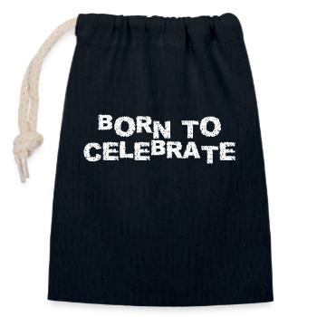 NÉ POUR CÉLÉBRER - Sac cadeau en coton avec cordon (14 x 20 cm) - bleu marine - Devant