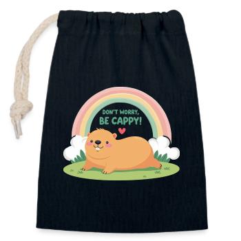 Ne vous inquiétez pas, soyez Cappy - Sac cadeau en coton avec cordon (14 x 20 cm) - bleu marine - Devant