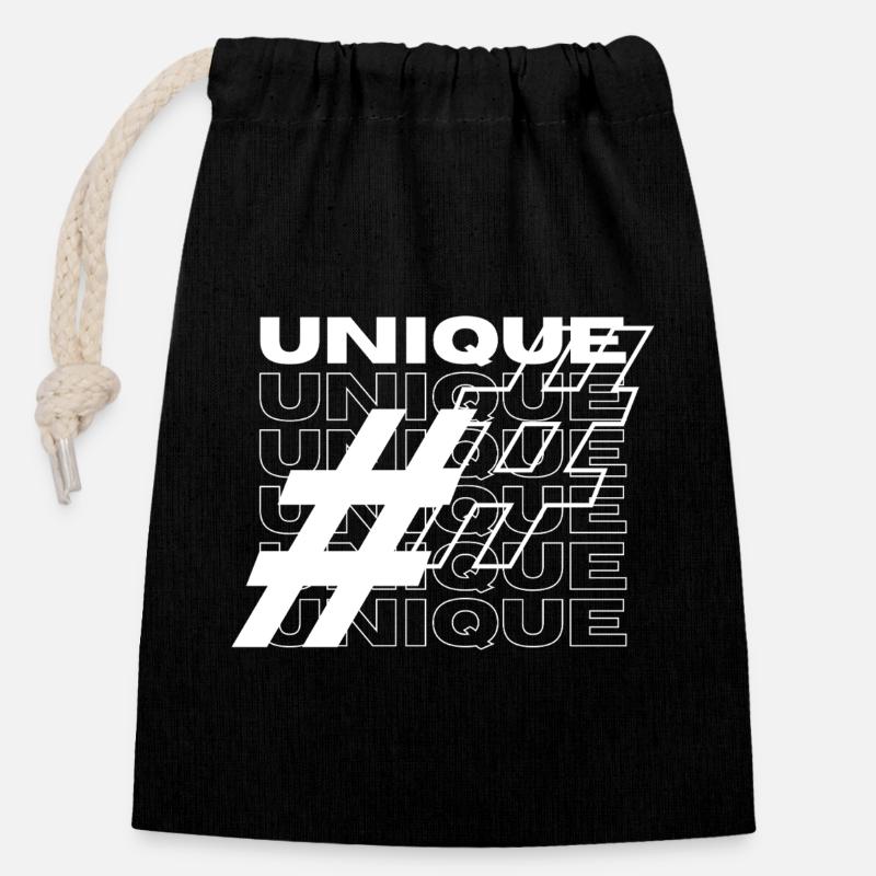 Typographie unique du hashtag - Sac cadeau en coton avec cordon (14 x 20 cm) - noir