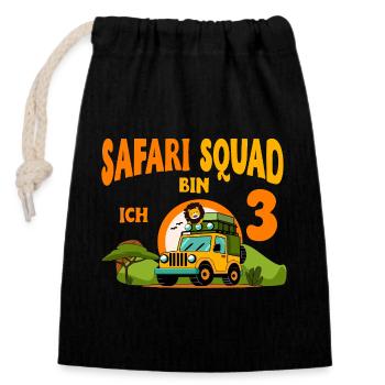 Safari Birthday Motif 3 Years Boys - Closable cotton gift bag (14x20cm) - black - Front