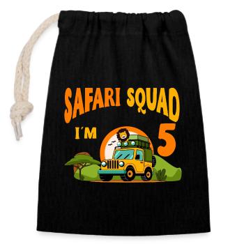 Safari Birthday Party - 5th Birthday Boy 5 Years - Verschließbarer Geschenkbeutel aus Baumwolle (14x20cm) - Schwarz - Vorne