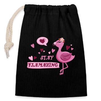 Flamant rose mignon avec dicton - Stay flamazing - Sac cadeau en coton avec cordon (14 x 20 cm) - noir - Devant