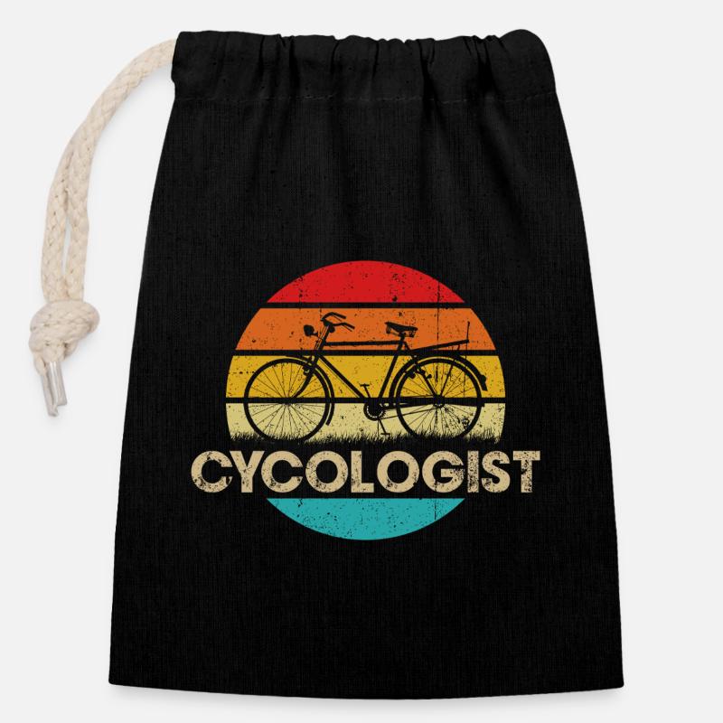 Logo vintage de vélo coucher de soleil - Sac cadeau en coton avec cordon (14 x 20 cm) - noir