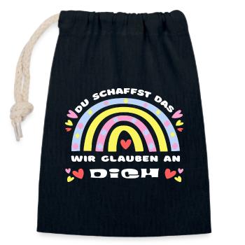 GLÜCKSBRINGER Du schaffst das! Wir glauben an dich - Verschließbarer Geschenkbeutel aus Baumwolle (14x20cm) - Navy - Vorne