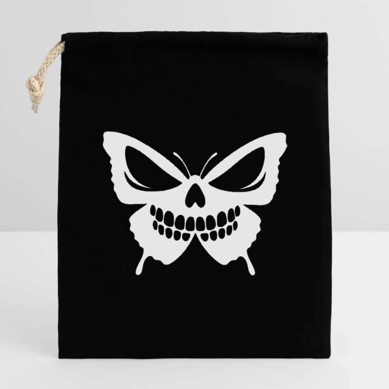 Conception complexe de crâne de papillon Sac cadeau en coton avec cordon (14 x 20 cm)