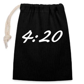 420 white - Closable cotton gift bag (14x20cm) - black - Front