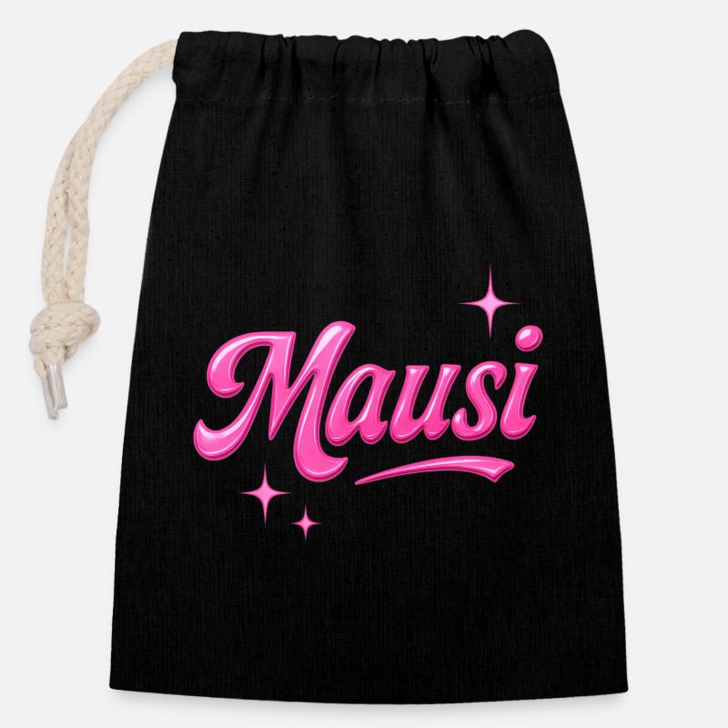Mausi / Y2K Style - Verschließbarer Geschenkbeutel aus Baumwolle (14x20cm) - Schwarz