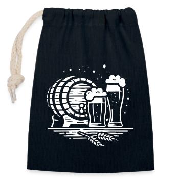 Klassisches Bier Design – Fass & Gläser - Verschließbarer Geschenkbeutel aus Baumwolle (14x20cm) - Navy - Vorne