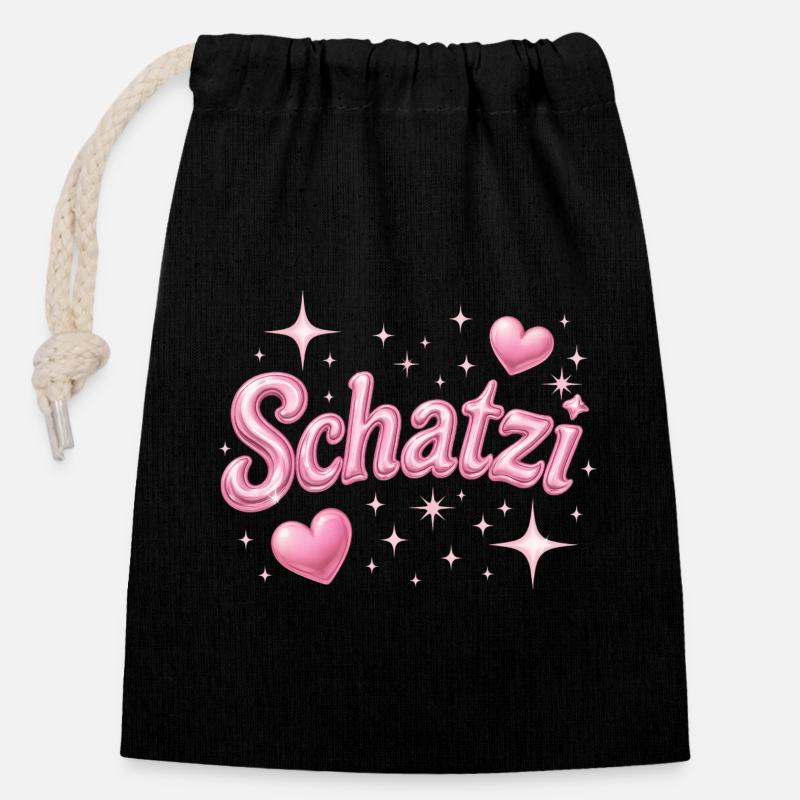 schatzi / Y2K Style - Sac cadeau en coton avec cordon (14 x 20 cm) - noir