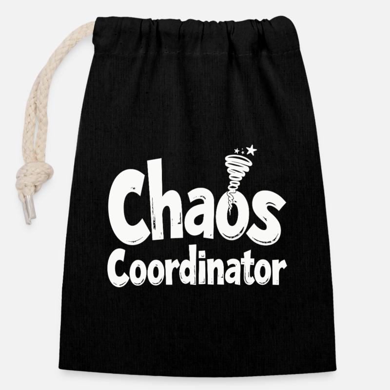 Chaos Coordinator - Lustiger Spruch - Verschließbarer Geschenkbeutel aus Baumwolle (14x20cm) - Schwarz