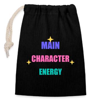 Main Character Energy - Closable cotton gift bag (14x20cm) - black - Front