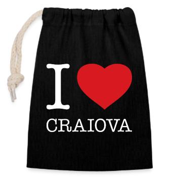 J’adore Craiova - Sac cadeau en coton avec cordon (14 x 20 cm) - noir - Devant
