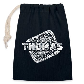 Geburt Thomas - Verschließbarer Geschenkbeutel aus Baumwolle (14x20cm) - Navy - Vorne