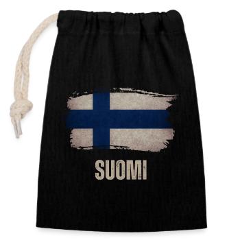 Drapeau grunge de la Finlande, vintage Finlande - Sac cadeau en coton avec cordon (14 x 20 cm) - noir - Devant
