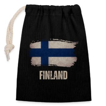 Vintage Finland, Finland flag - Closable cotton gift bag (14x20cm) - black - Front