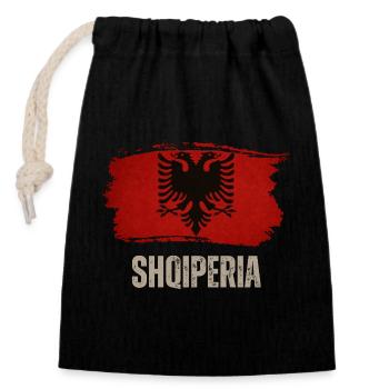 Grunge-Albanien-Flagge, Vintage Albanien - Verschließbarer Geschenkbeutel aus Baumwolle (14x20cm) - Schwarz - Vorne