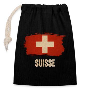 Grunge-Flagge der Schweiz, Schweizer Stolz - Verschließbarer Geschenkbeutel aus Baumwolle (14x20cm) - Schwarz - Vorne