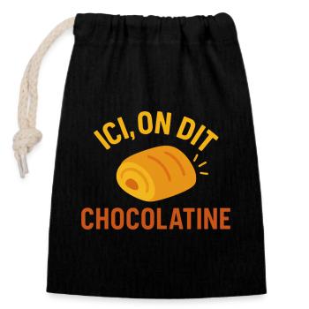 Ici on dit chocolatine - Sac cadeau en coton avec cordon (14 x 20 cm) - noir - Devant