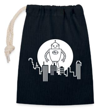 Stadt Silhouette Roboter: KI trifft Urbanes Design - Verschließbarer Geschenkbeutel aus Baumwolle (14x20cm) - Navy - Vorne