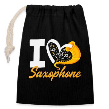 I Love Saxophone Orchestra Bandmitglied - Verschließbarer Geschenkbeutel aus Baumwolle (14x20cm) - Schwarz - Vorne