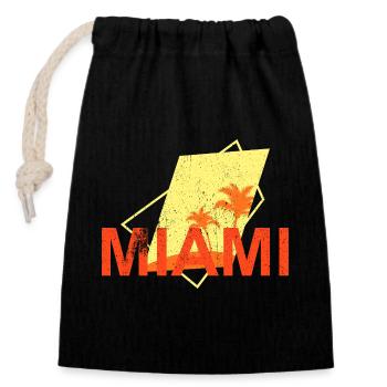 Miami Palm Trees Neon - Closable cotton gift bag (14x20cm) - black - Front