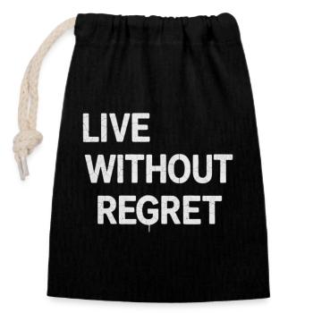 Live Without Regret: Cracked Typography motivation - Closable cotton gift bag (14x20cm) - black - Front