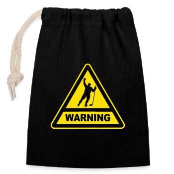 AVERTISSEMENT : Danger du hockey sur glace - Sac cadeau en coton avec cordon (14 x 20 cm) - noir - Devant